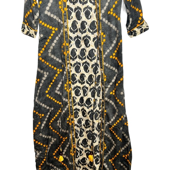 Zoie Dress Womens Actual XS Gray Orange Midi Bohemian Tassels Cotton Sheath - AC - Picture 4 of 9